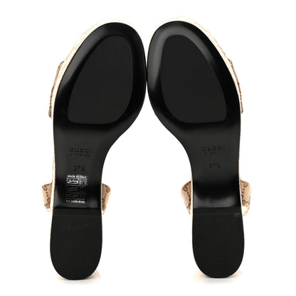 Gucci Monogram Nappa Chalotte Horsebit Ankle Strap 75mm Flatform Sandals 37.5 Beige Ebony 6 of 9