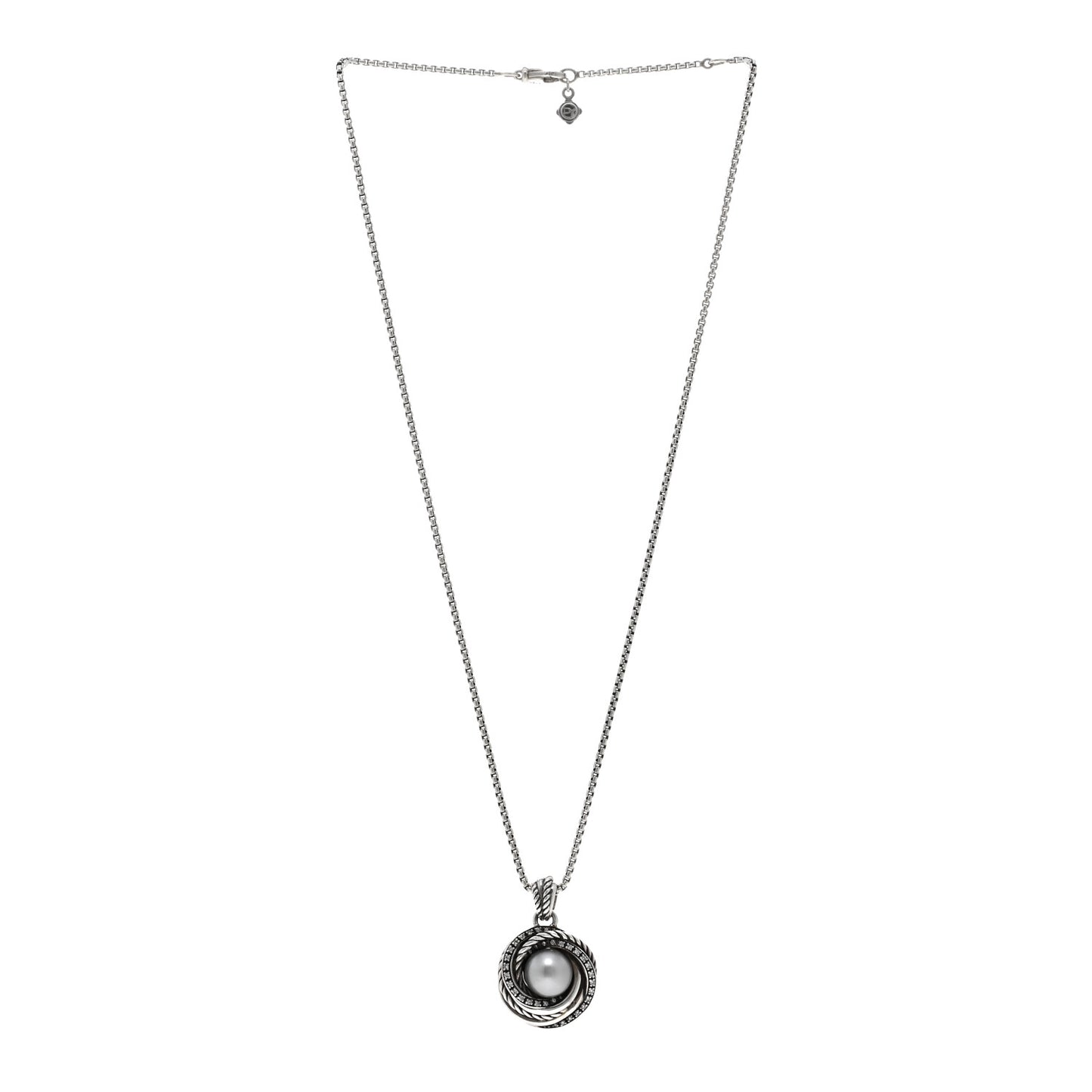 Sterling Silver Diamond Silver Pearl 10mm Crossover Pendant Necklace
