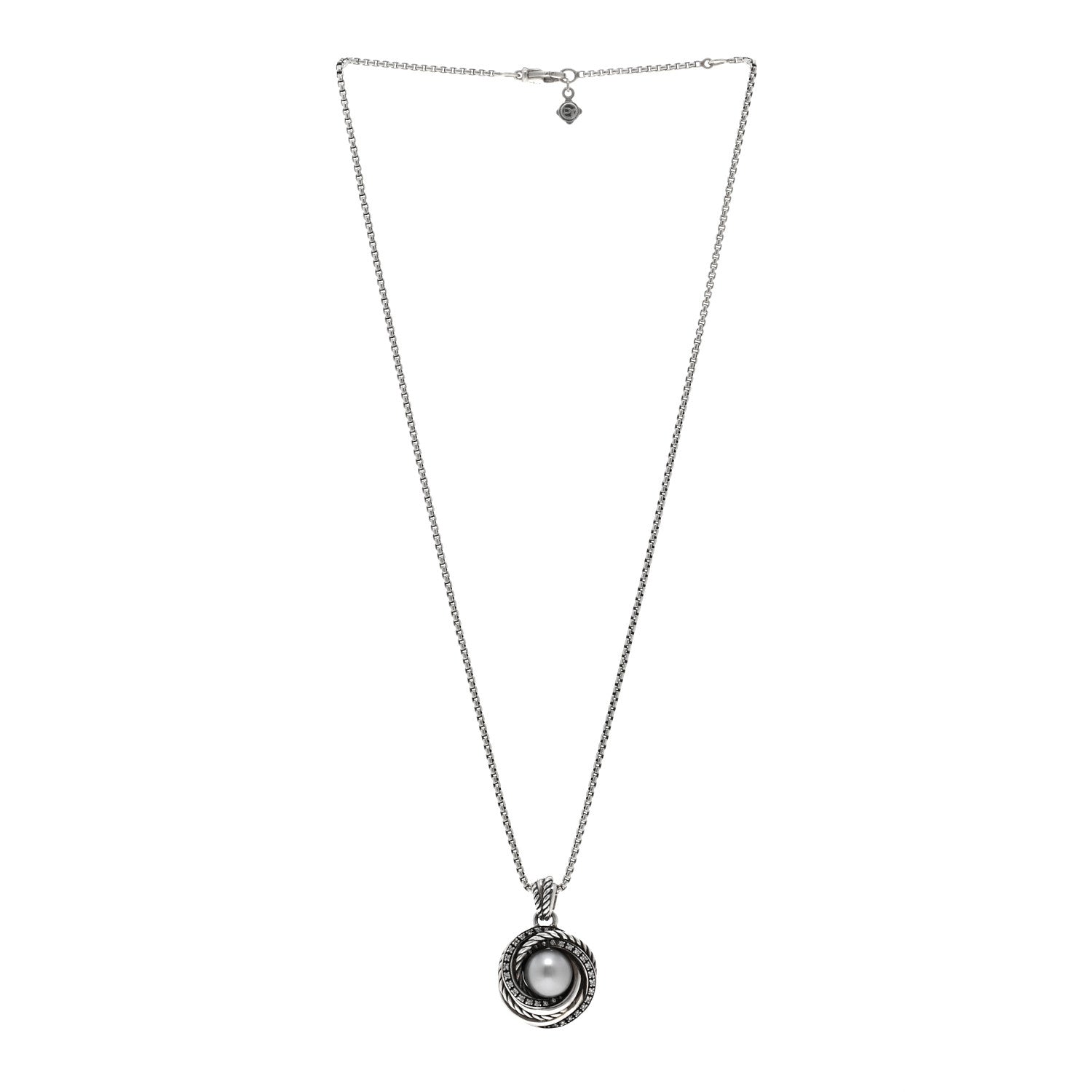 David Yurman Sterling Silver Diamond Silver Pearl 10mm Crossover Pendant Necklace 3 of 4