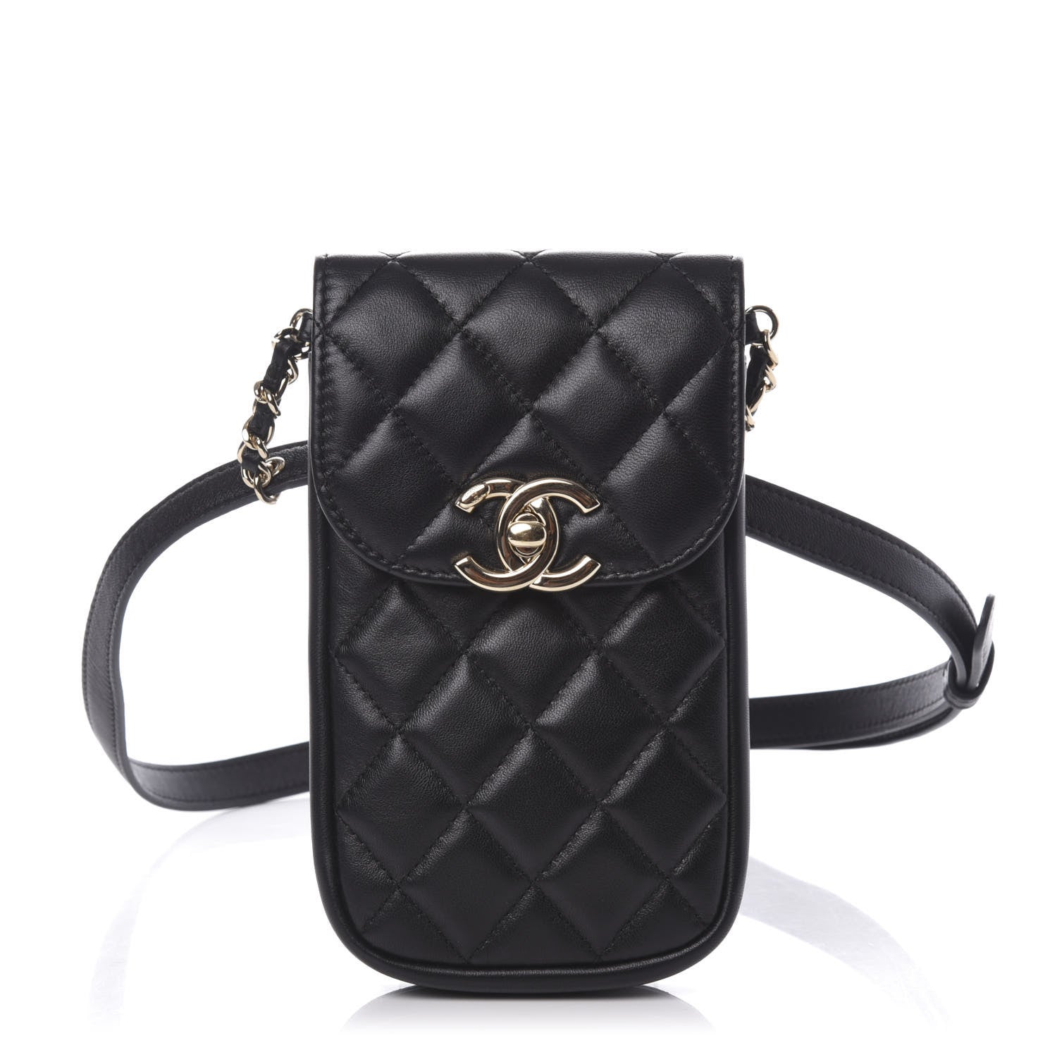Chanel Lambskin Quilted Phone Chain Clutch Waist Bag Black 1 of 12