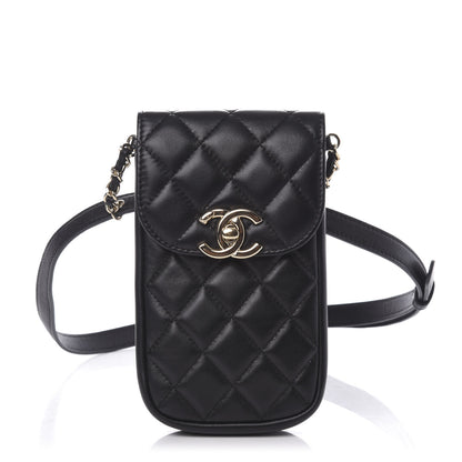 Chanel Lambskin Quilted Phone Chain Clutch Waist Bag Black 1 of 12