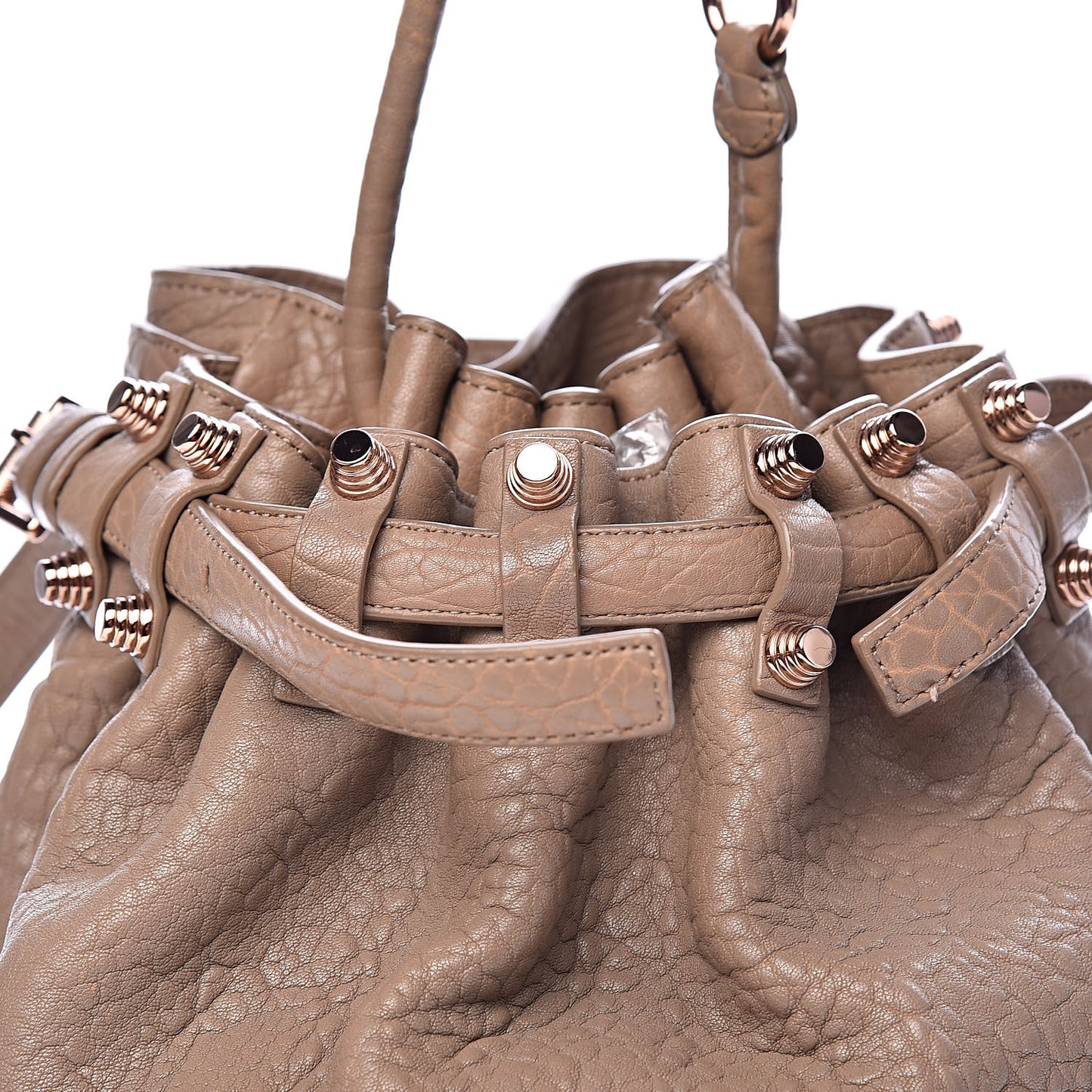 Pebbled Lambskin Diego Bucket Bag Latte