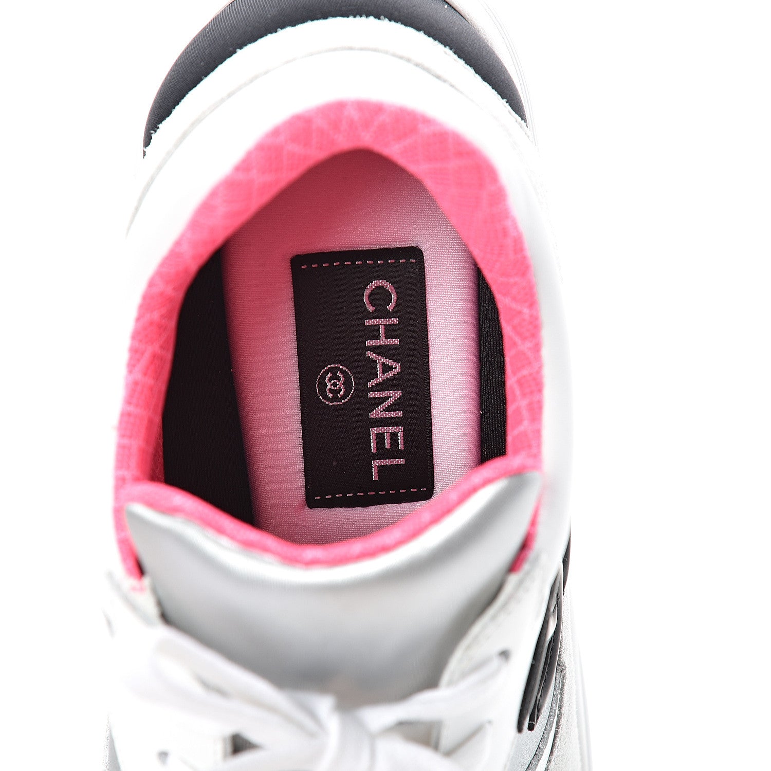 Chanel Suede Calfskin CC Sneakers 39 White Silver Fluo Pink 6 of 8