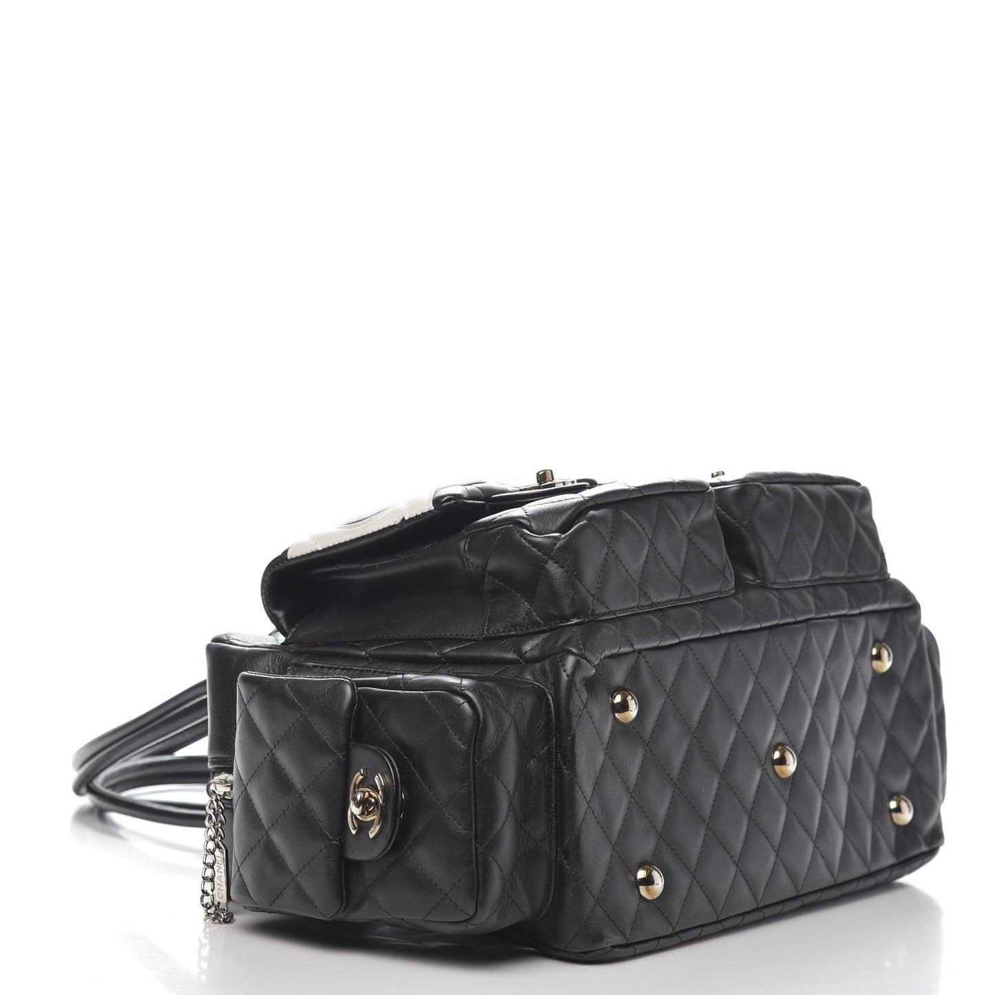 Calfskin Quilted Large Cambon Multipocket Reporter Black White
