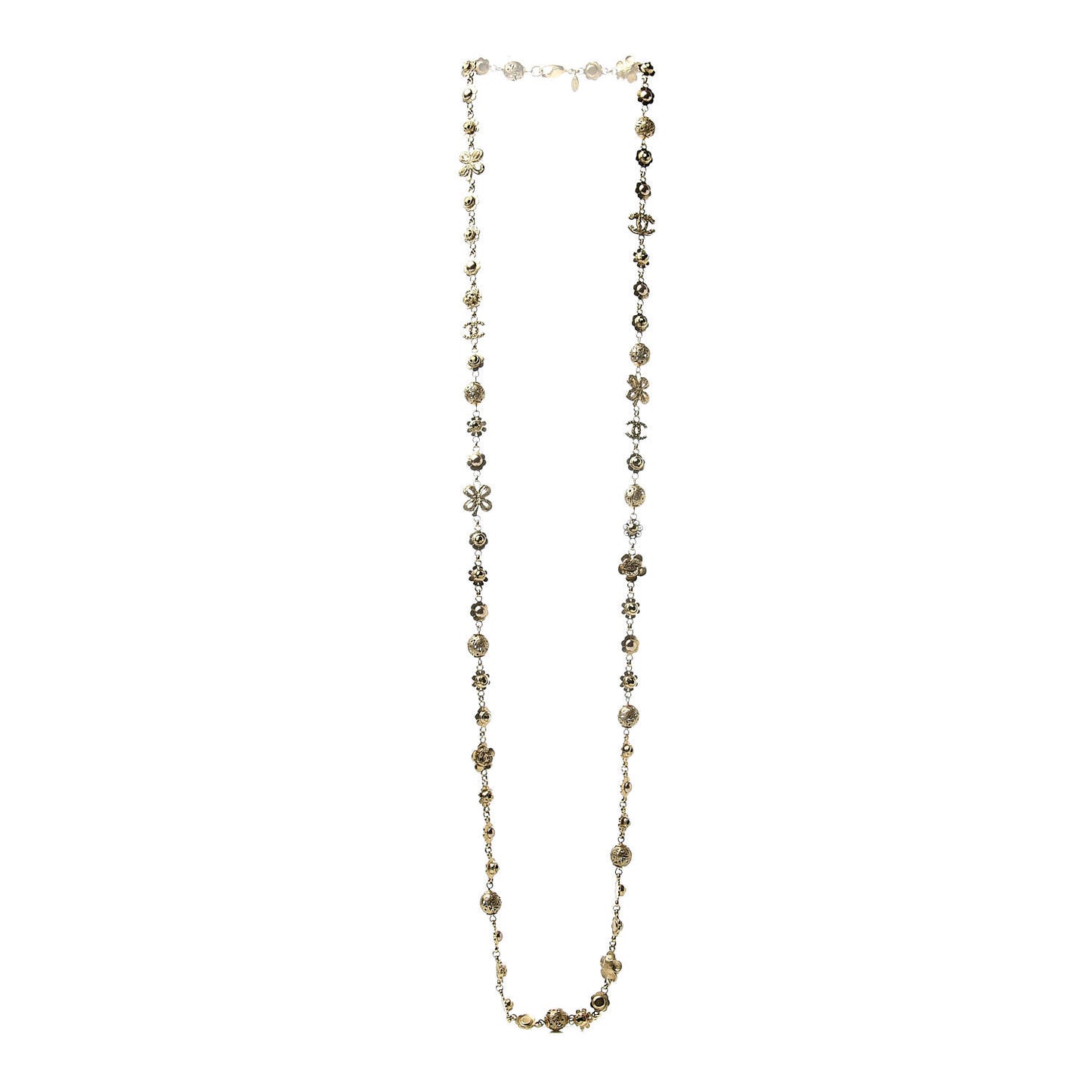 Pearl Camellia CC Long Necklace Gold