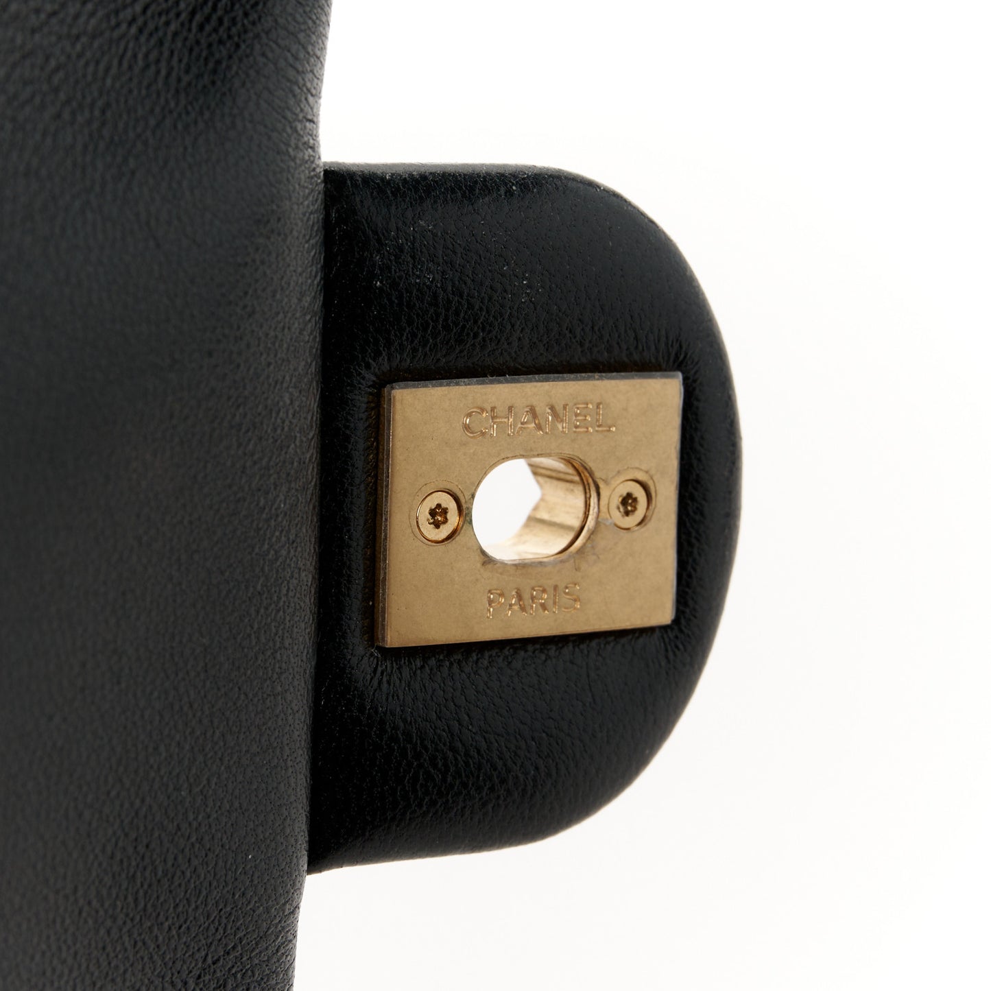 Shiny Lambskin Quilted Pearl Twist Mini Square Flap Black