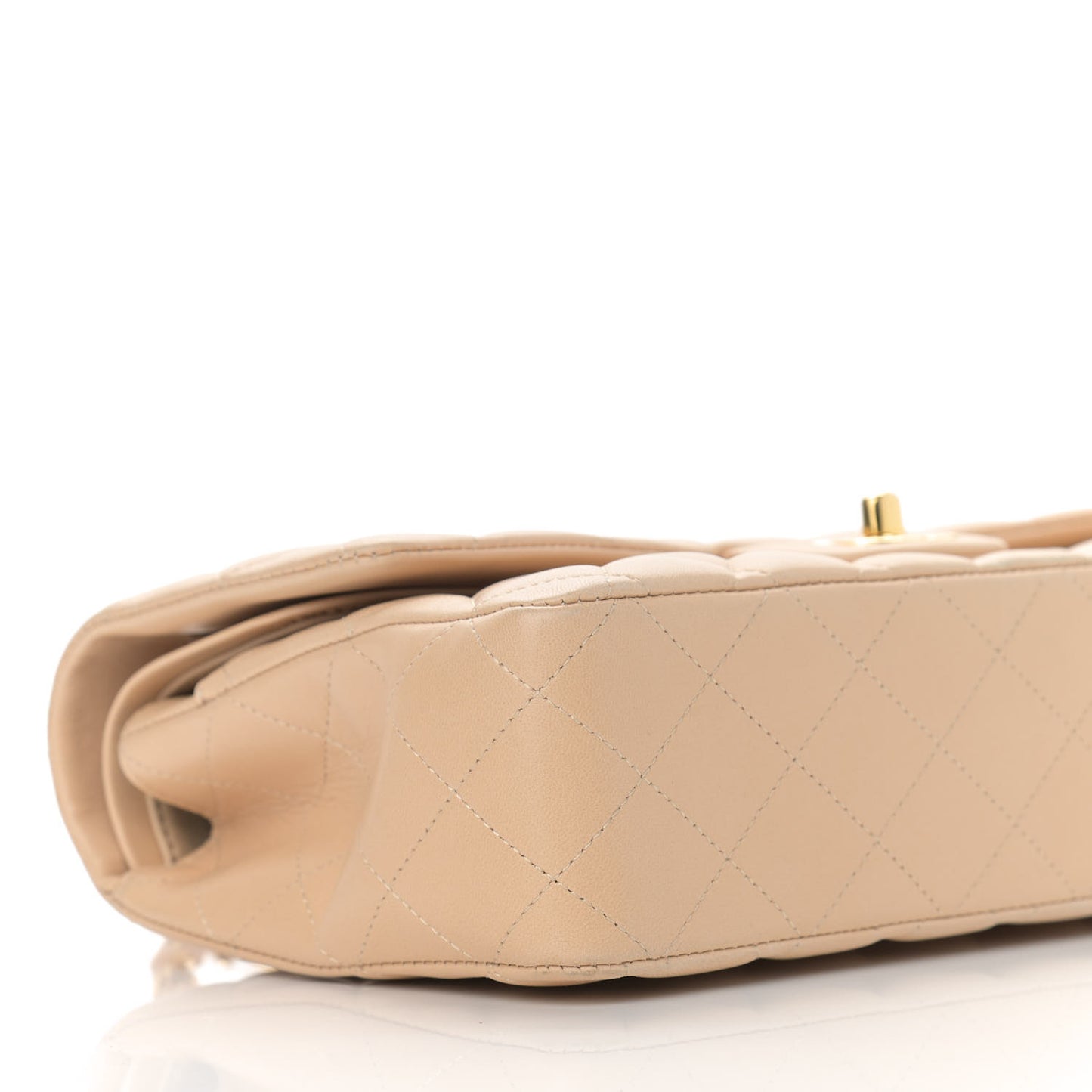 Lambskin Quilted Medium Double Flap Beige