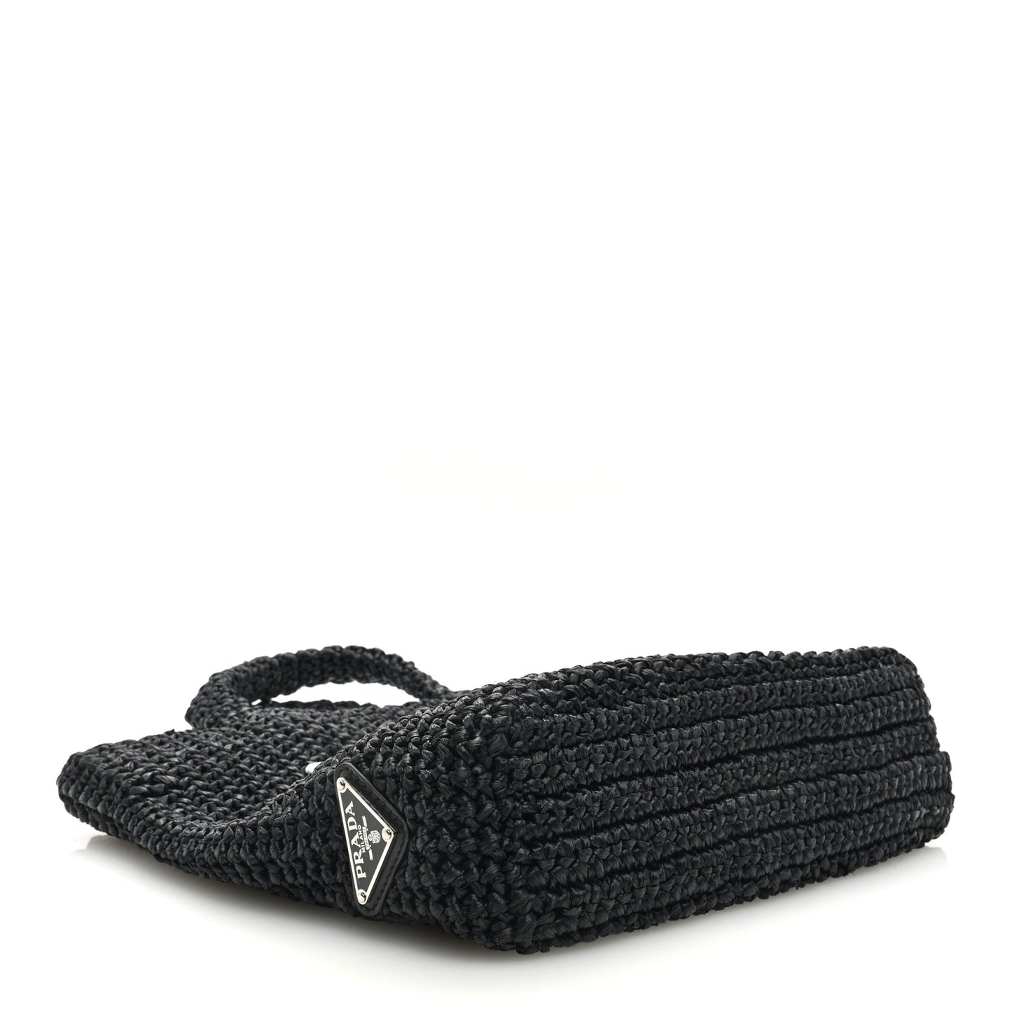 Yarn Raffia Effect Crochet Small Logo Tote Black