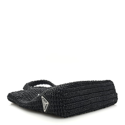 Prada Yarn Raffia Effect Crochet Small Logo Tote Black 4 of 8