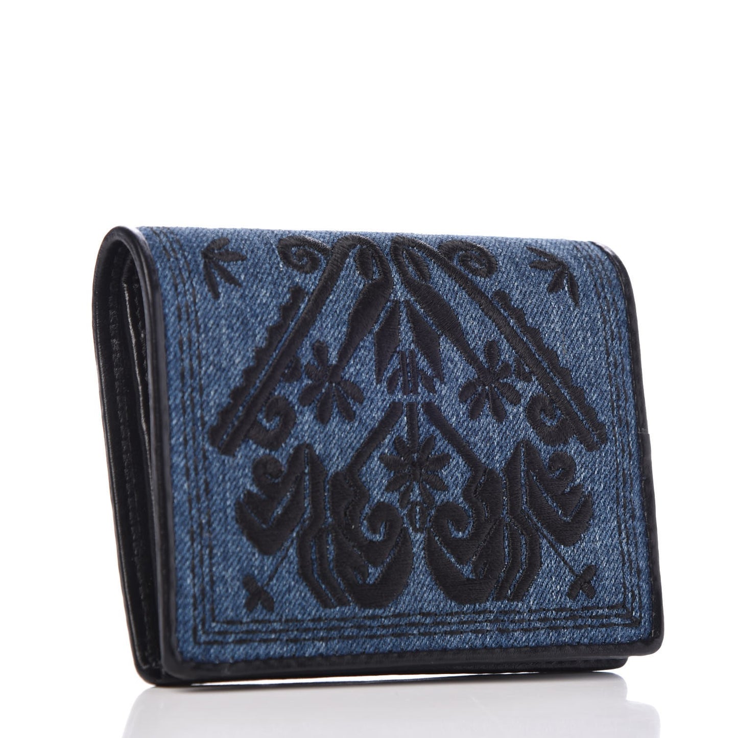 Denim Embroidered Compact Wallet Blue