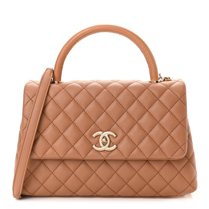 Chanel Caviar Quilted Lizard Embossed Small Coco Handle Flap Brown 1 of 10