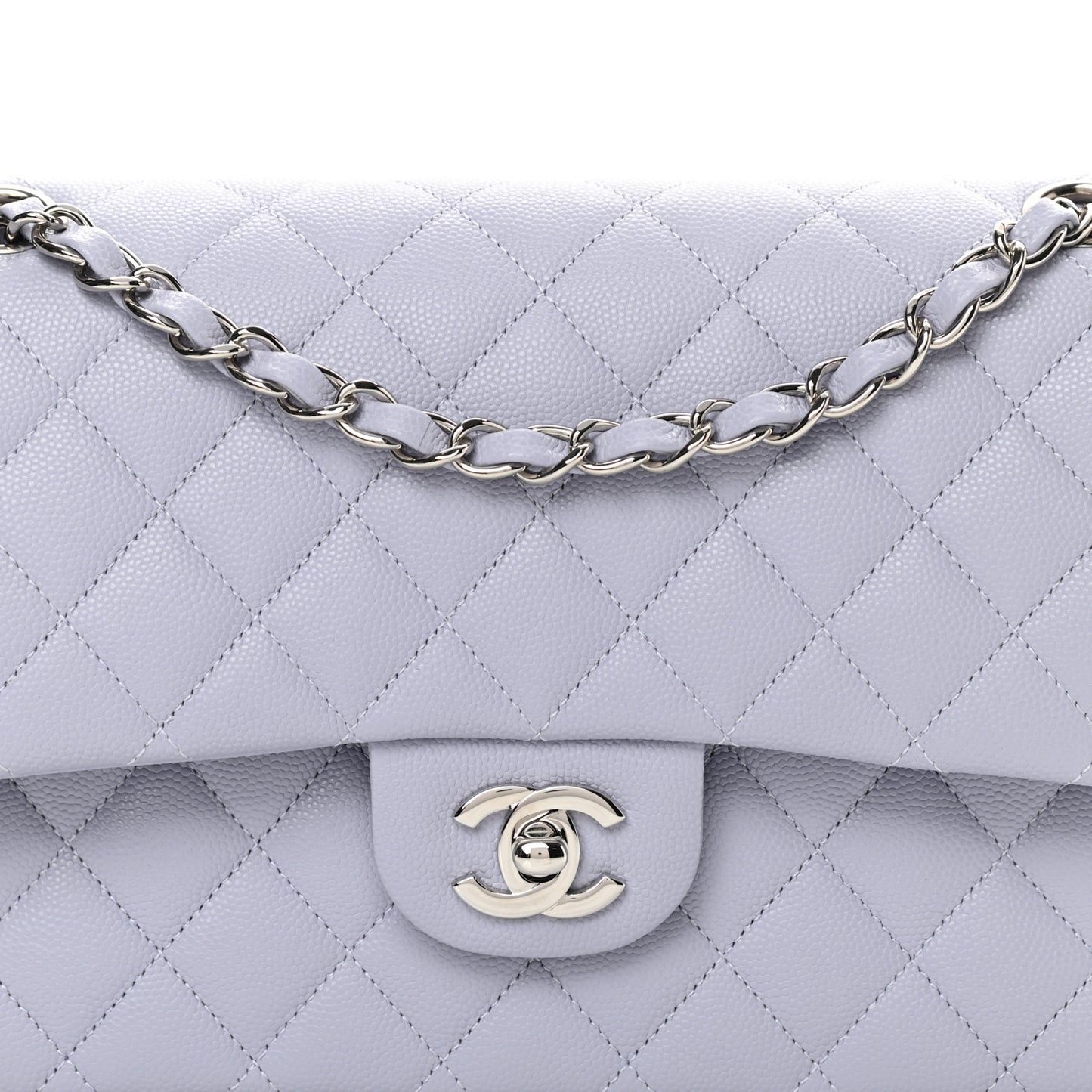 Caviar Quilted Medium Double Flap Light Purple