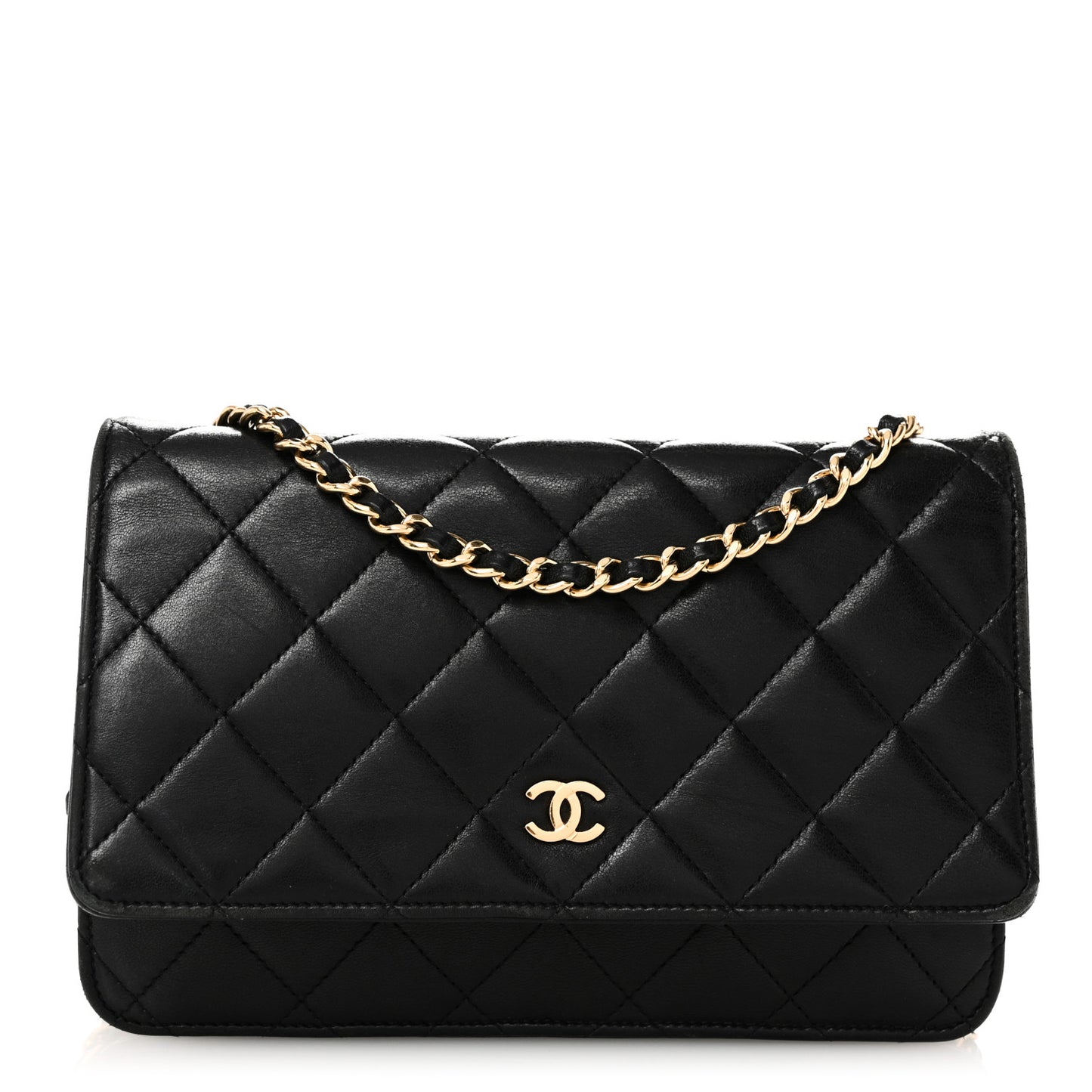 Lambskin Quilted Wallet On Chain WOC Black