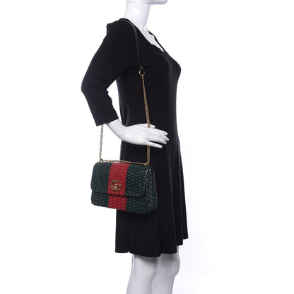 Gucci Glazed Wicker Stripe Small Cestino Shoulder Bag Green 2 of 12