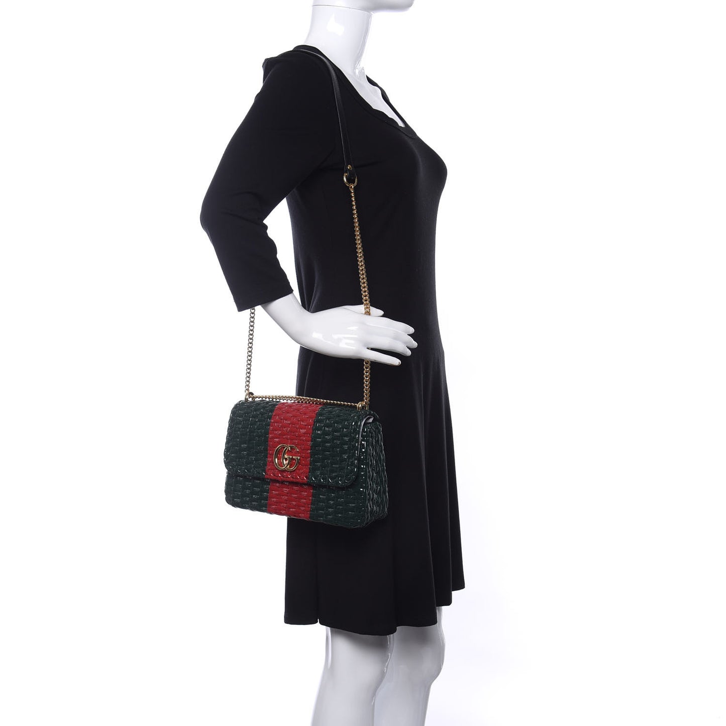 Glazed Wicker Stripe Small Cestino Shoulder Bag Green