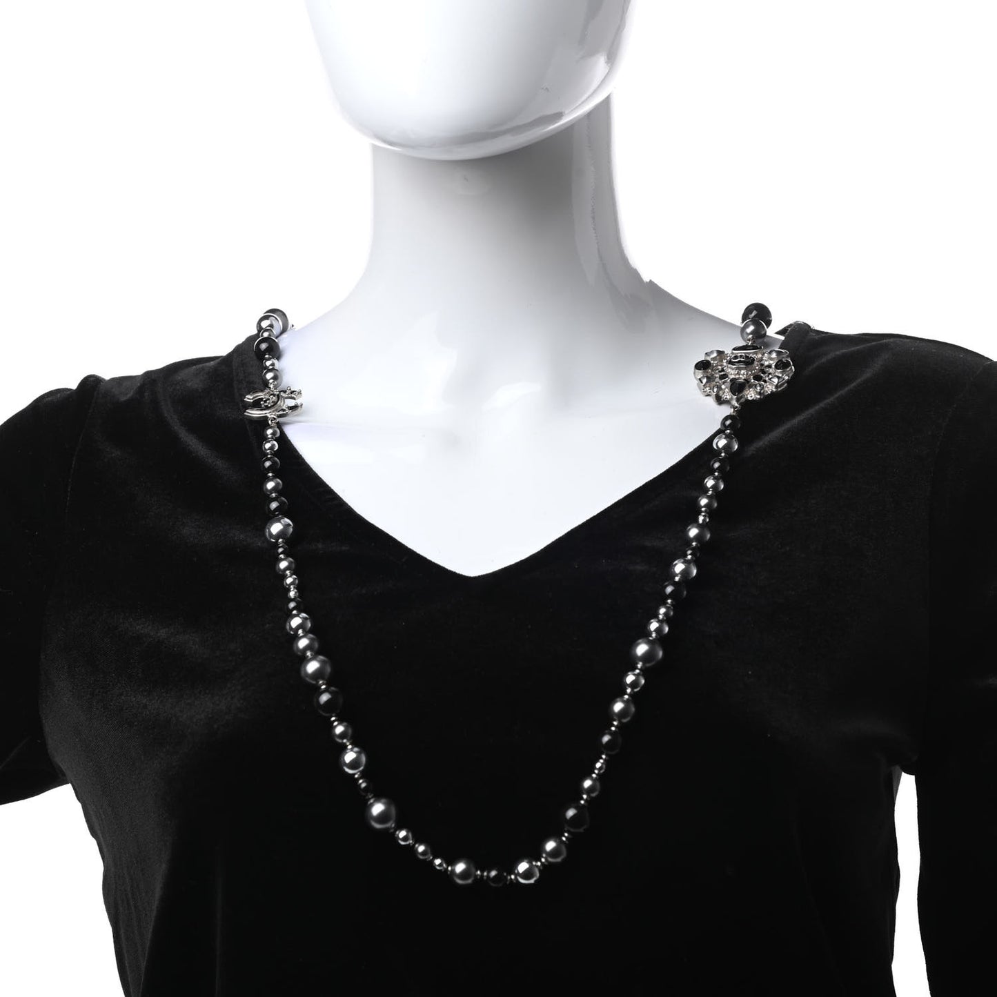 Pearl Beaded CC Long Necklace Black