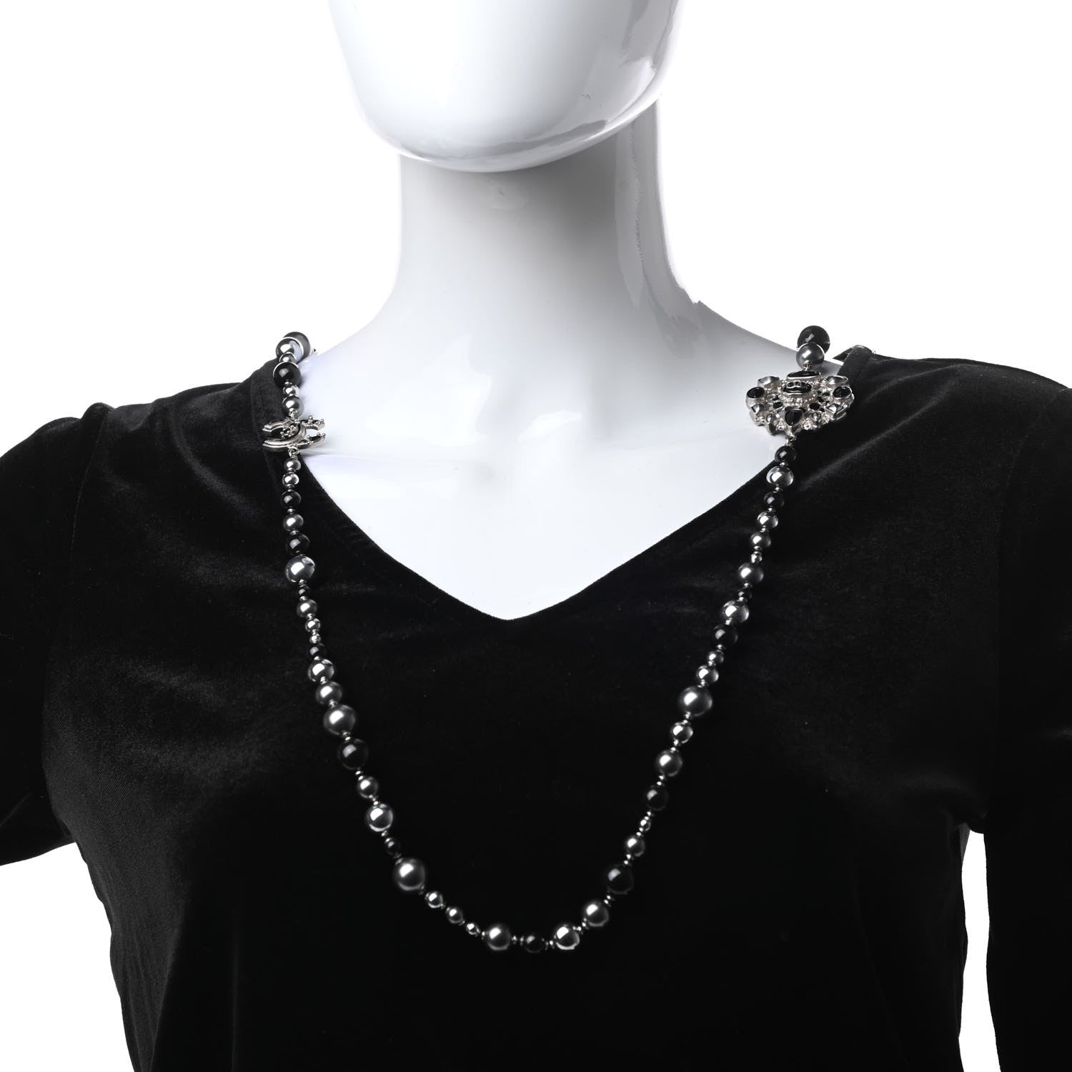 Chanel Pearl Beaded CC Long Necklace Black 2 of 4