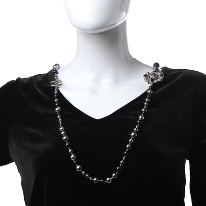 Chanel Pearl Beaded CC Long Necklace Black 2 of 4