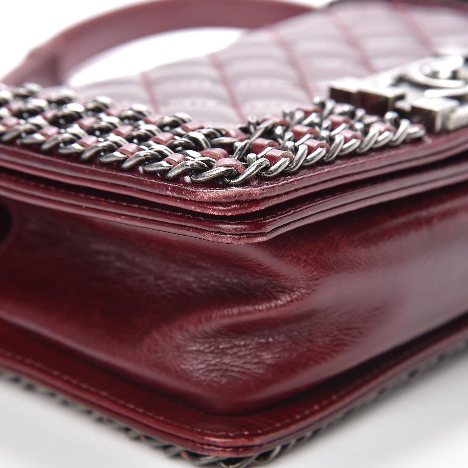 Chanel Glazed Calfskin Quilted Small Boy Chained Flap Burgundy 9 of 18