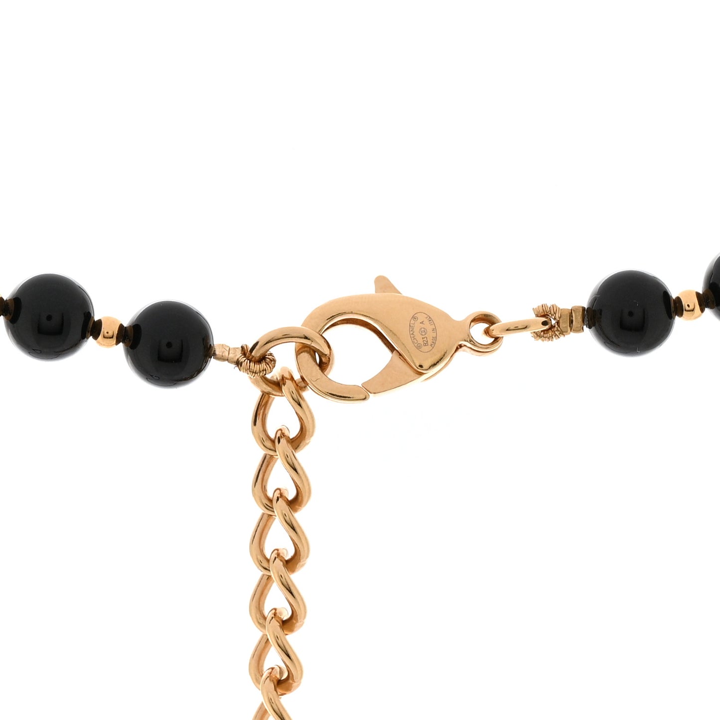 Marble Beaded CC Long Necklace Black Gold White