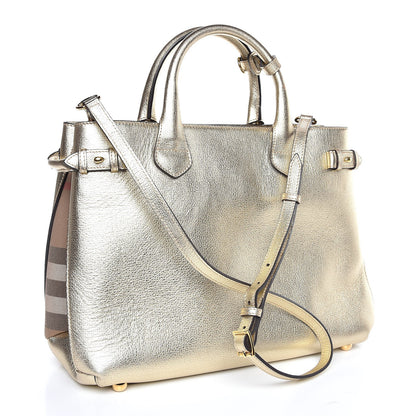 Burberry Metallic Grainy Calfskin House Check Medium Banner Tote Gold 4 of 9