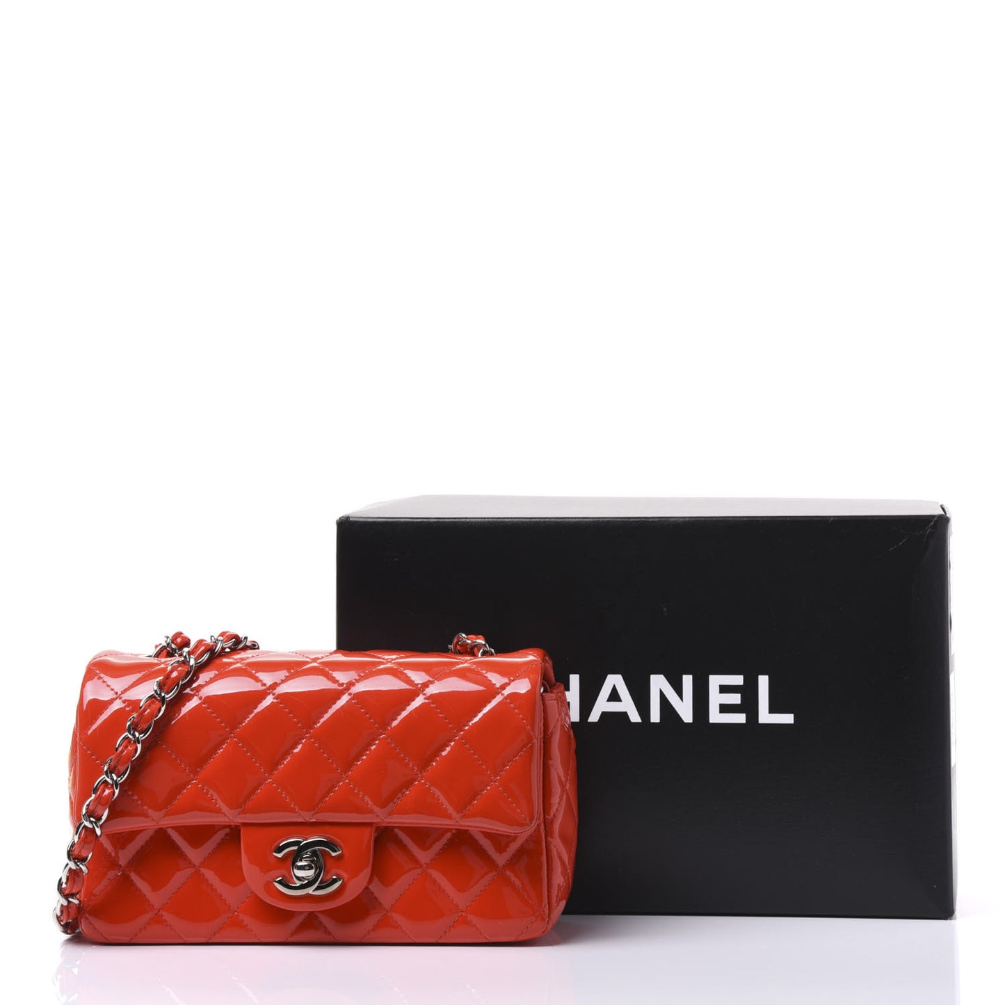 Patent Calfskin Quilted Mini Rectangular Flap Red