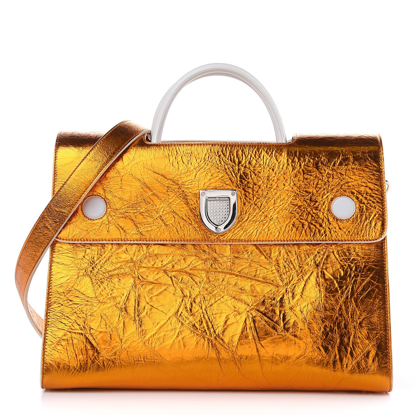 Metallic Calfskin Large Diorever Flap Orange