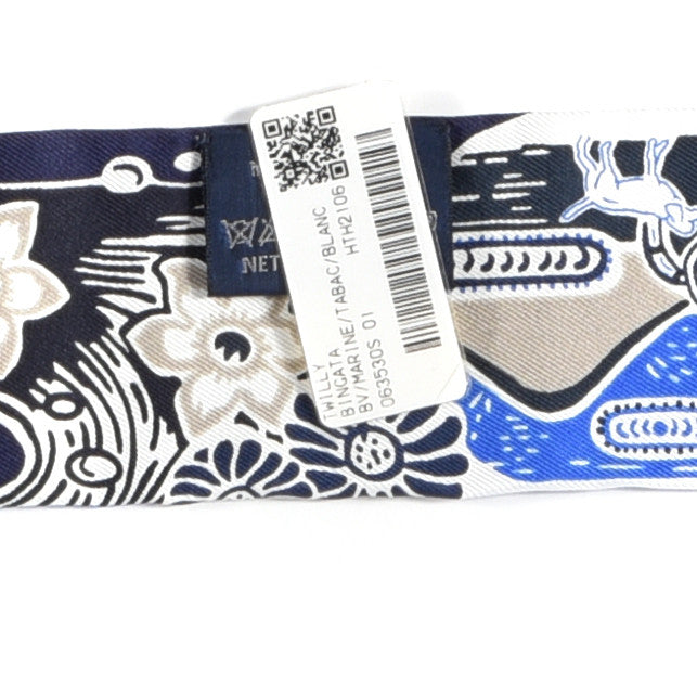 Hermes Silk Bingata Twilly Marine Tabac White 4 of 4