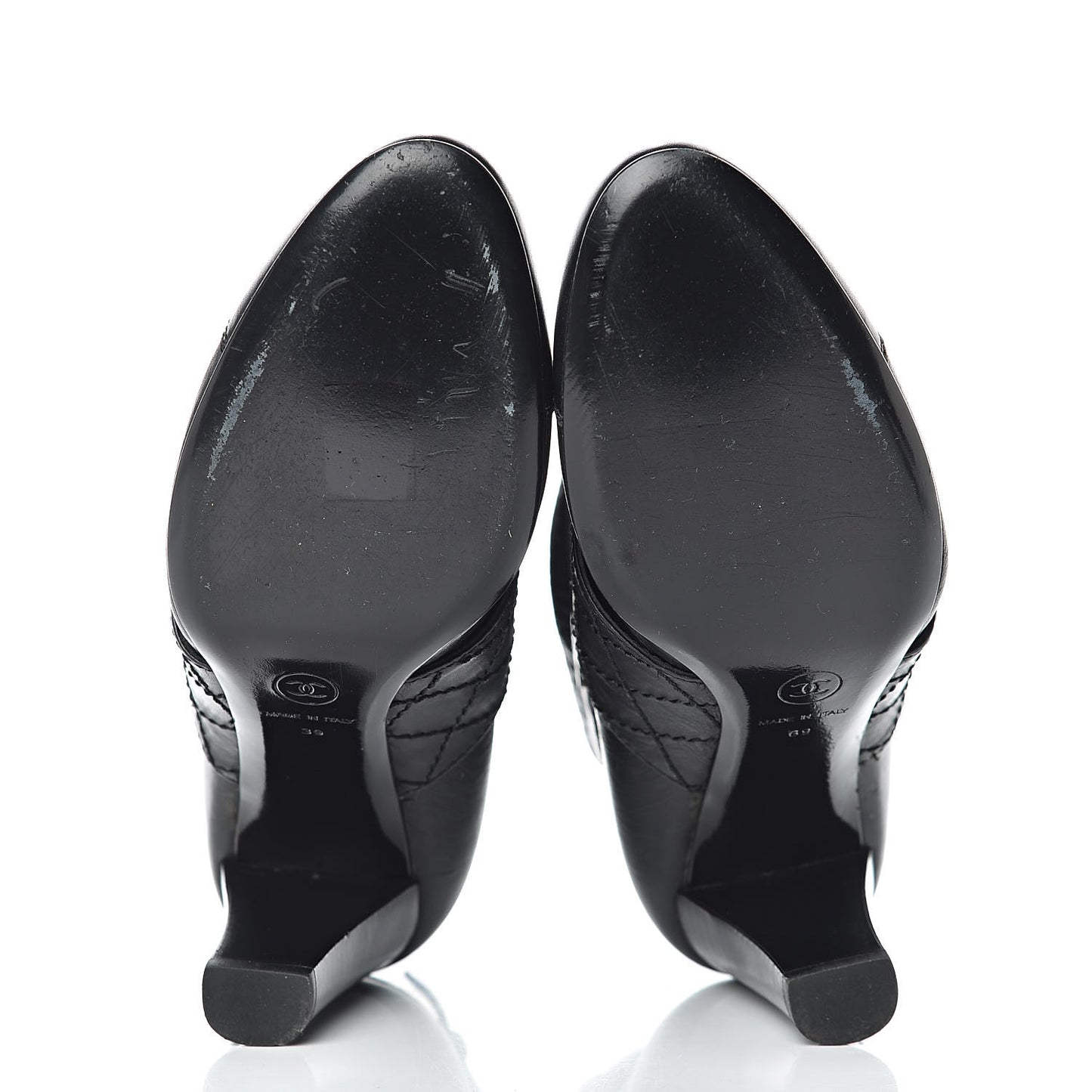 Lambskin Quilted Ankle CC Boots 39 Black