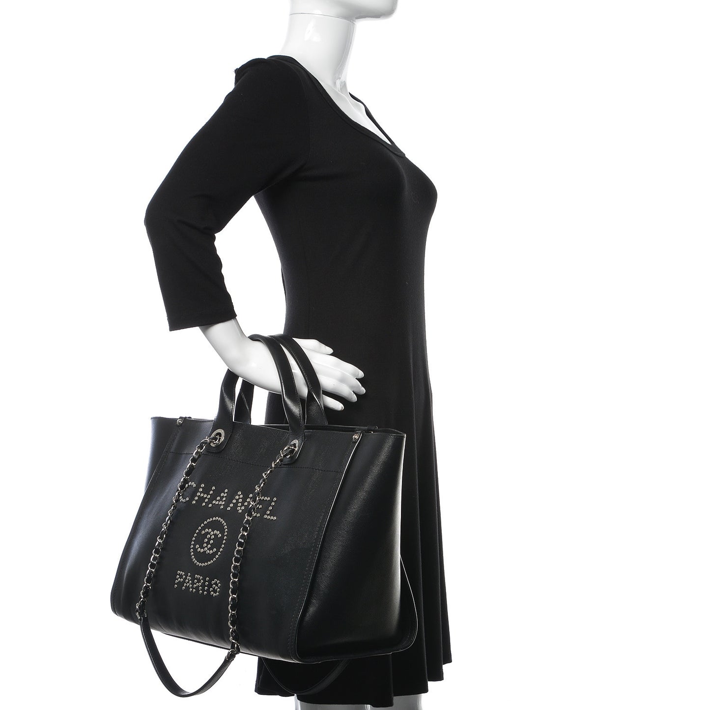 Caviar Medium Studded Deauville Tote Black