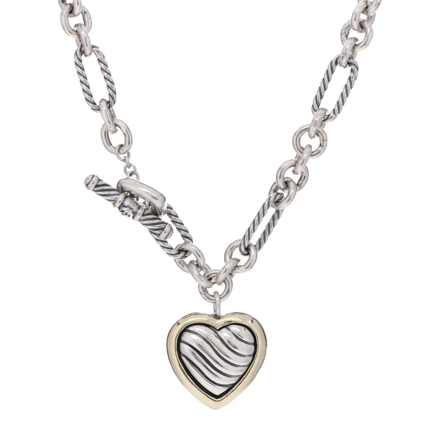 Sterling Silver 18K Yellow Gold Cable Heart Figaro Necklace
