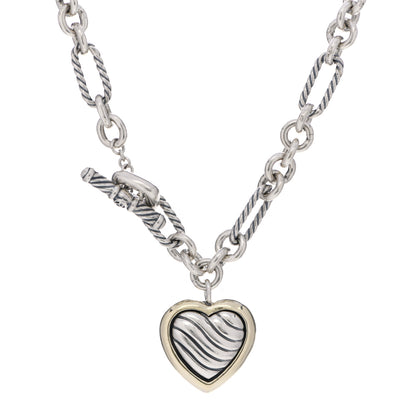 David Yurman Sterling Silver 18K Yellow Gold Cable Heart Figaro Necklace 1 of 4