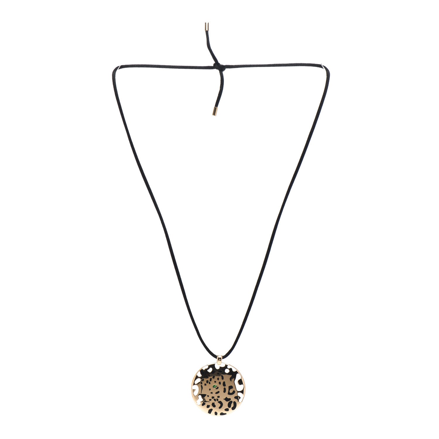 Cartier 18K Yellow Gold Enamel Tsavorite Panthere De Cartier Pendant Cord Necklace 3 of 5
