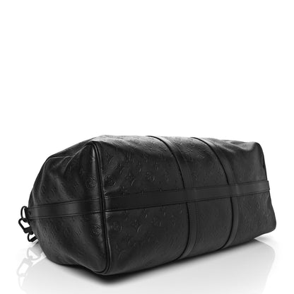 Louis Vuitton Calfskin Shadow Monogram Keepall Bandouliere 50 Black 3 of 14