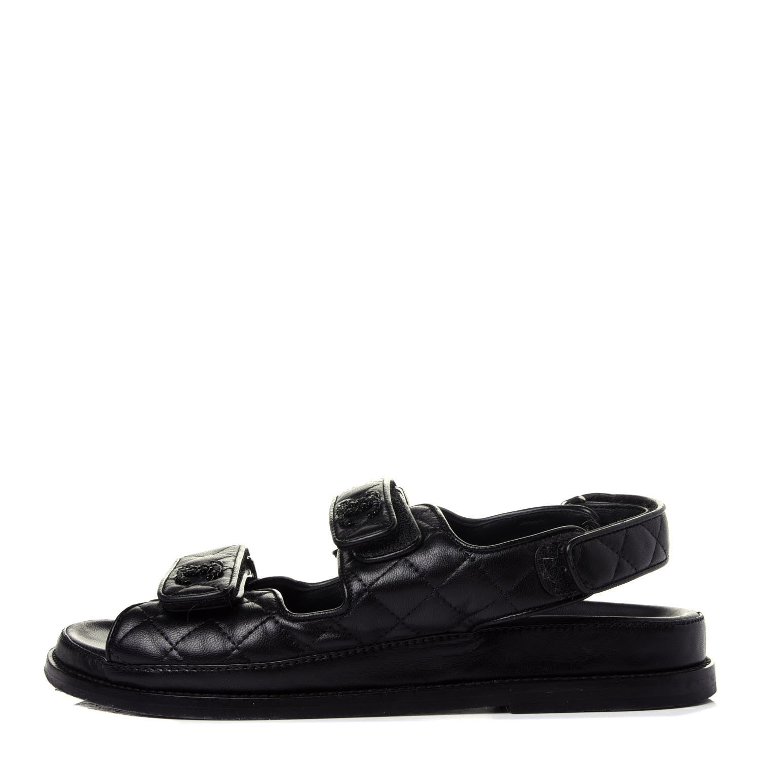 Chanel Lambskin Velcro Dad Sandals 38 Black 1 of 12