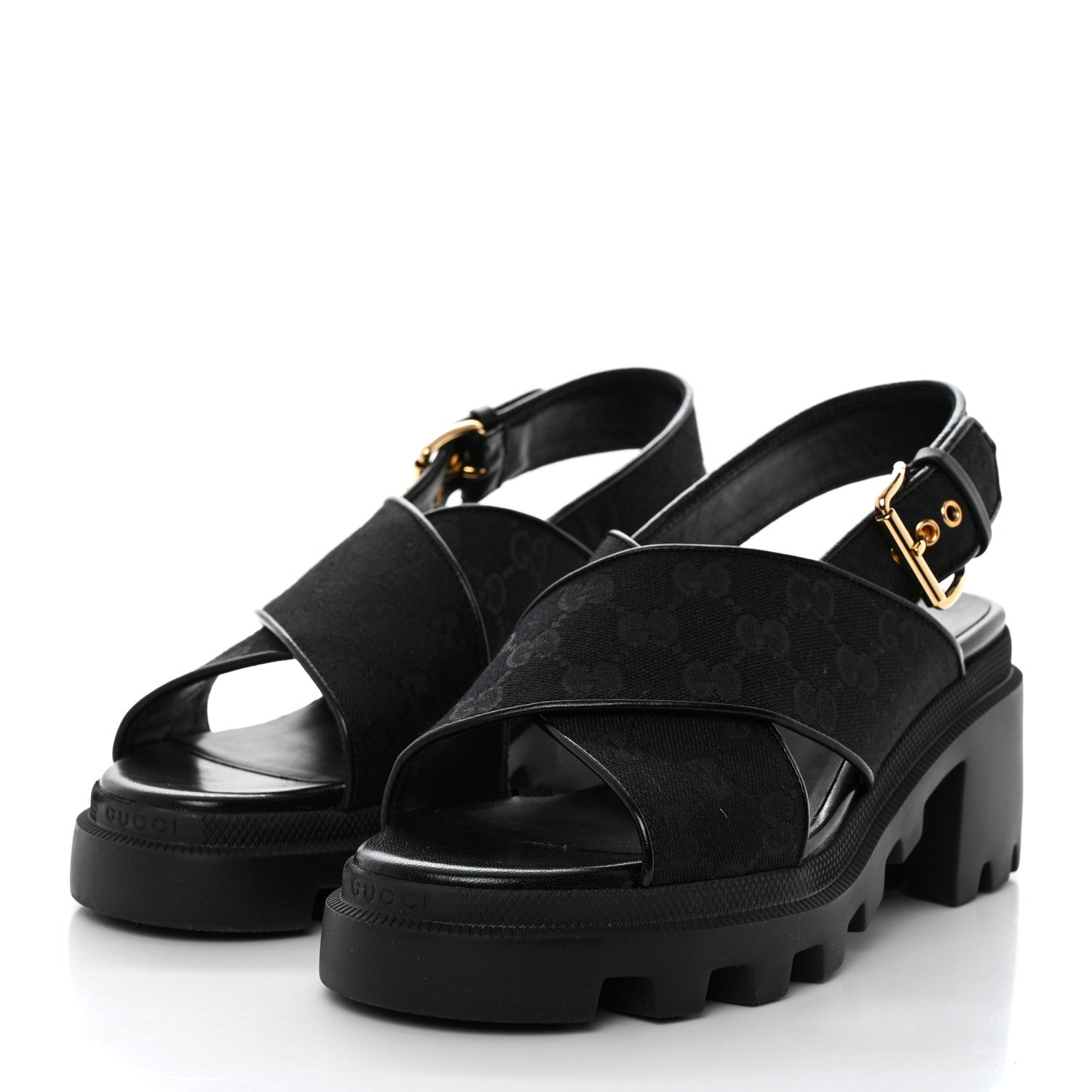 Gucci Monogram Granada Kid Trip 40/72mm Lug Sole Sandals 40 Black 3 of 9