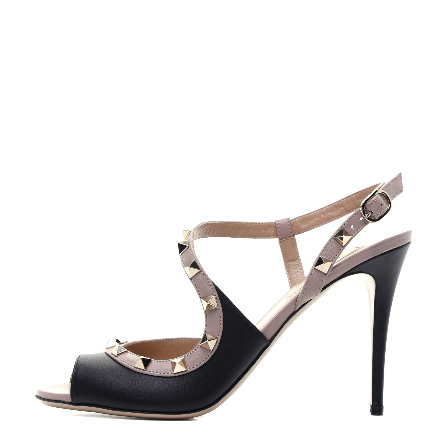 Valentino Garavani Nappa Rockstud Asymmetric 100mm Sandals 38.5 Black Poudre 1 of 12