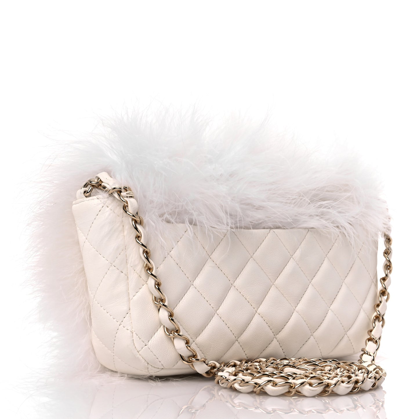 Feathers Lambskin Quilted Flap White