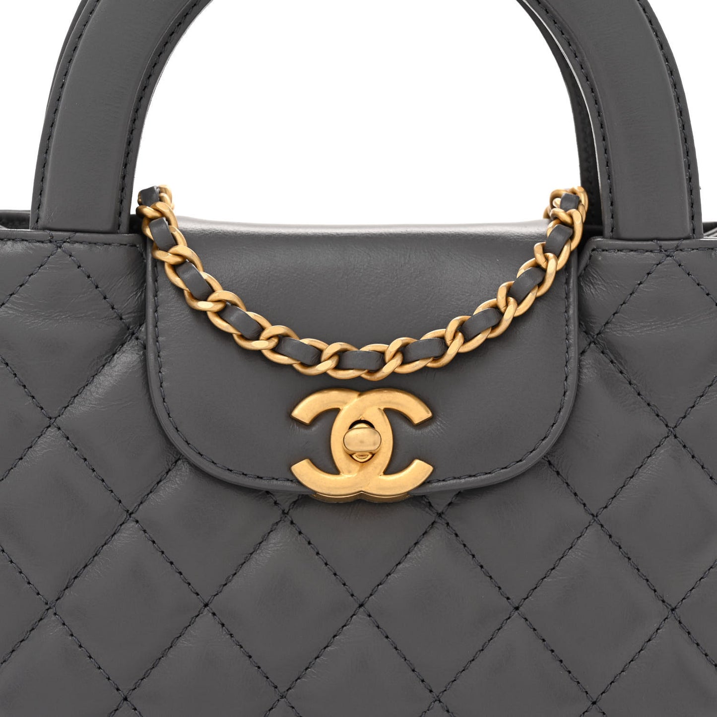 Shiny Aged Calfskin Quilted Nano Kelly Shopper Grey