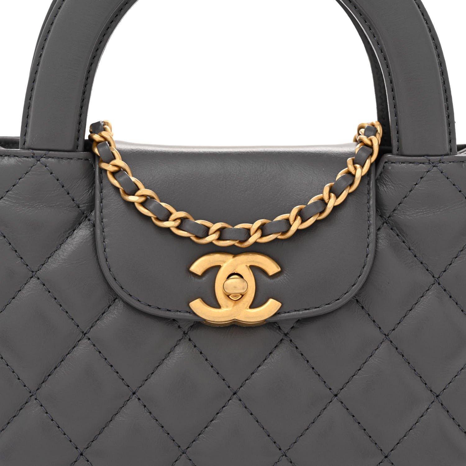 Chanel Shiny Aged Calfskin Quilted Nano Kelly Shopper Grey 8 of 10