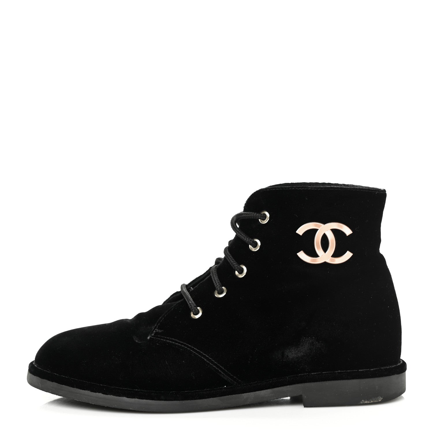 Chanel Velvet CC Lace Up Boots 39 Black 1 of 7