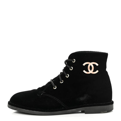 Chanel Velvet CC Lace Up Boots 39 Black 1 of 7