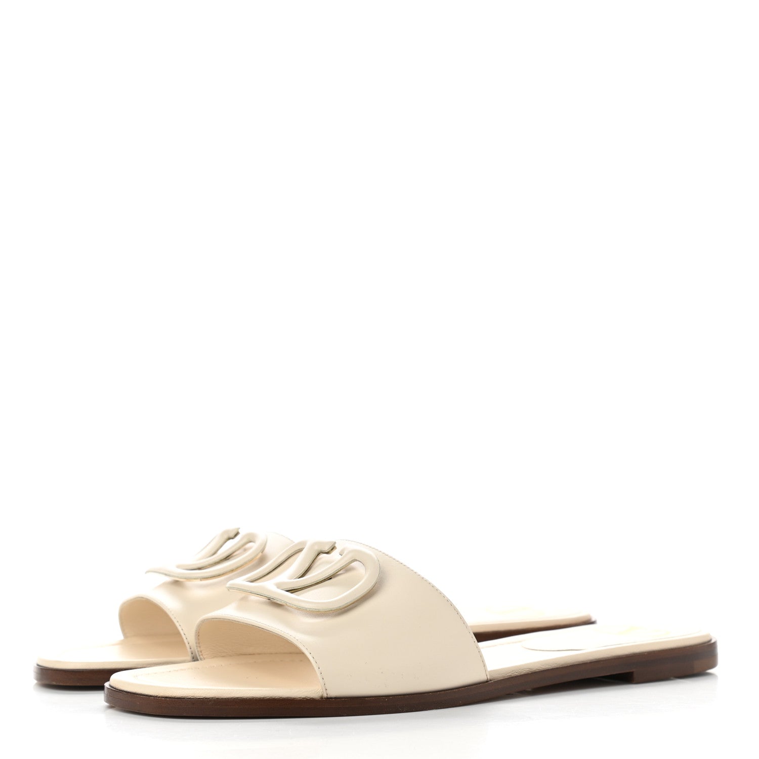 Valentino Garavani Calfskin Vlogo Flat Slide Sandals 39 Light Ivory 3 of 8