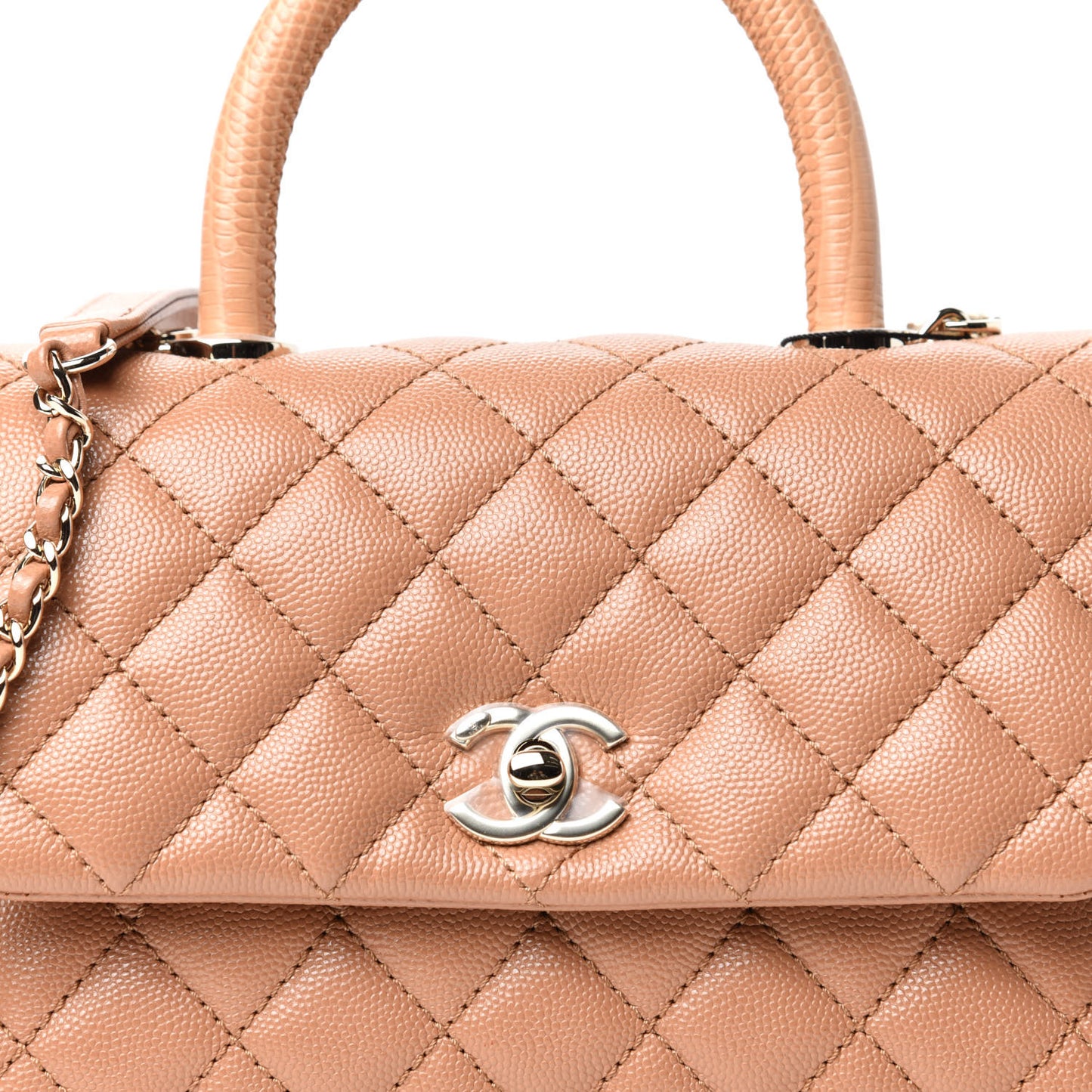 Caviar Quilted Lizard Embossed Mini Coco Handle Flap Brown