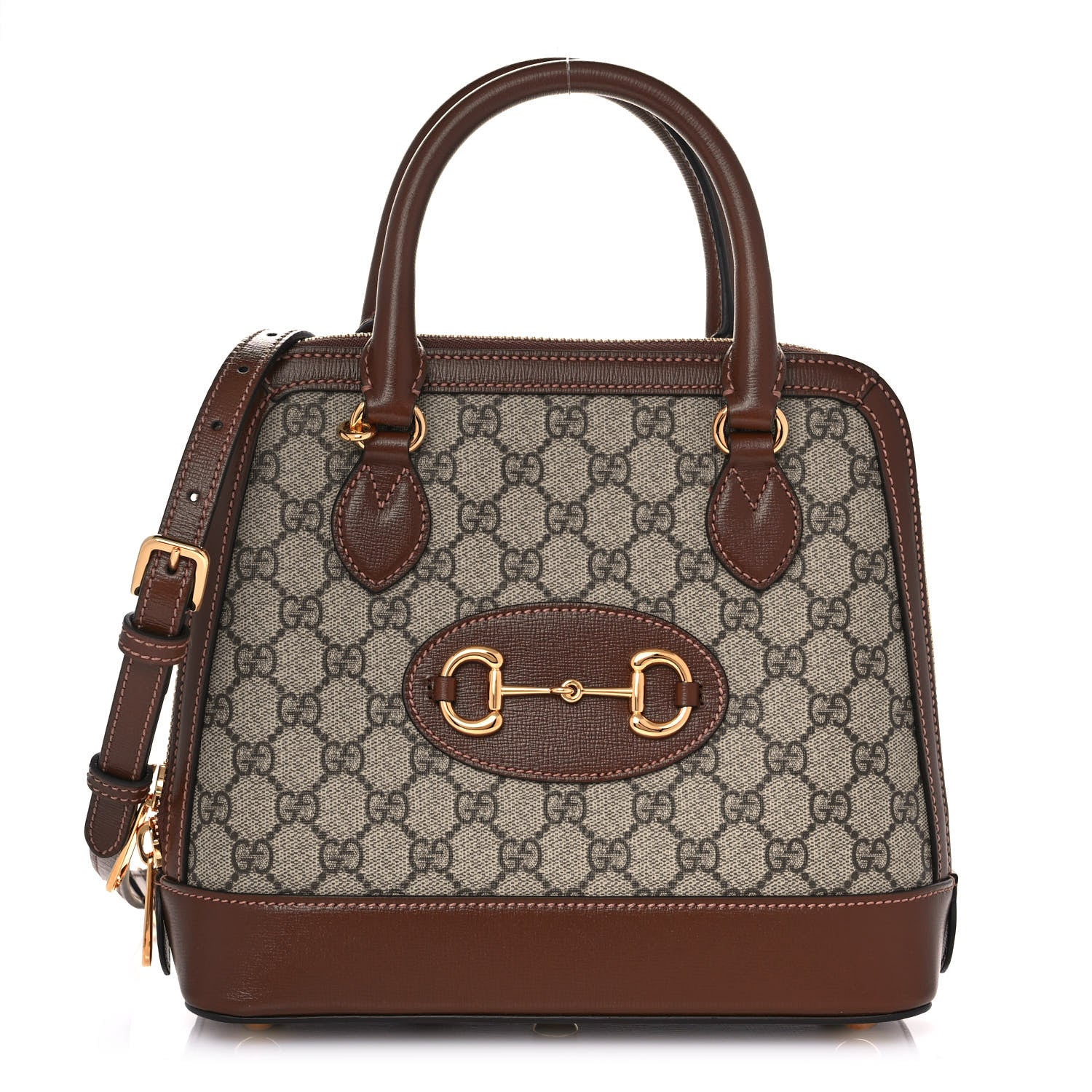 Gucci GG Supreme Monogram Azalea Calfskin Small Horsebit 1955 Top Handle Bag Beige Ebony Brown Sugar 1 of 12