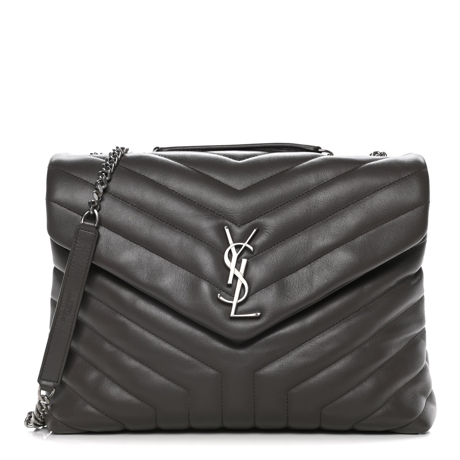 Saint Laurent Calfskin Y Quilted Monogram Medium Loulou Chain Satchel Earth 1 of 17
