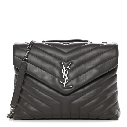 Saint Laurent Calfskin Y Quilted Monogram Medium Loulou Chain Satchel Earth 1 of 17