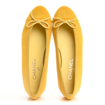 Chanel Velvet Cap Toe Ballerina Flats 37 Yellow 2 of 10