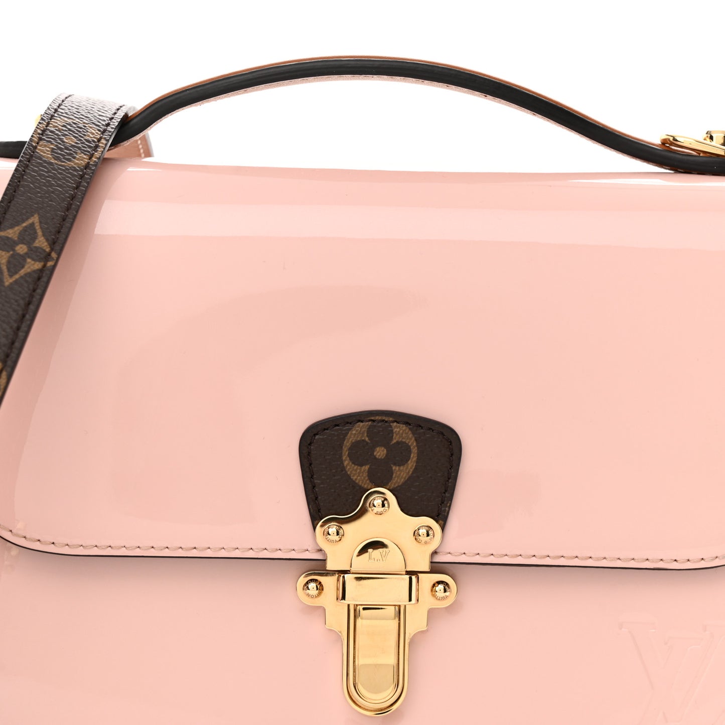 Patent Calfskin Monogram Cherrywood BB Rose Ballerine