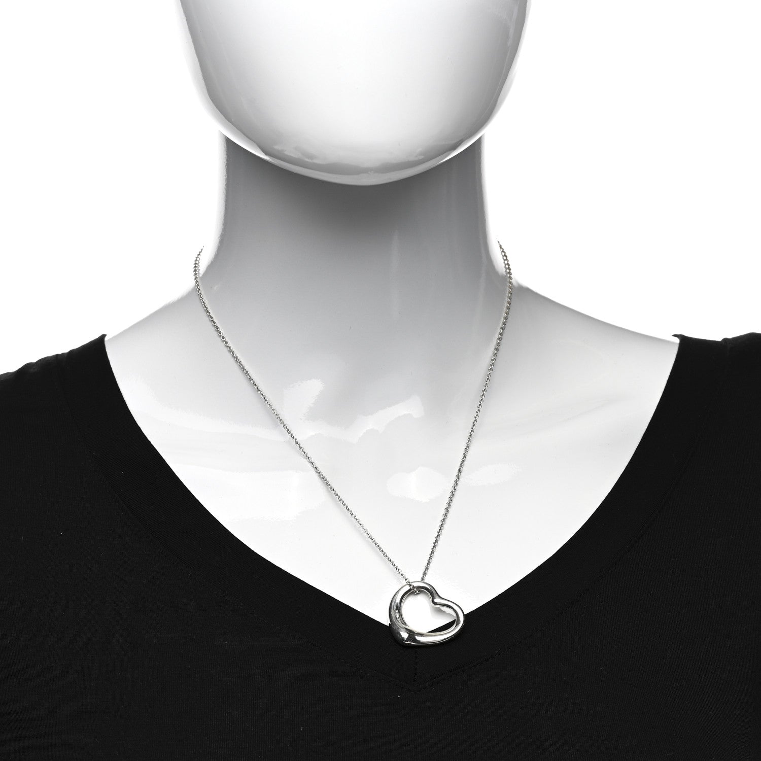 Tiffany Sterling Silver 27mm Elsa Peretti Open Heart Pendant Necklace 2 of 4